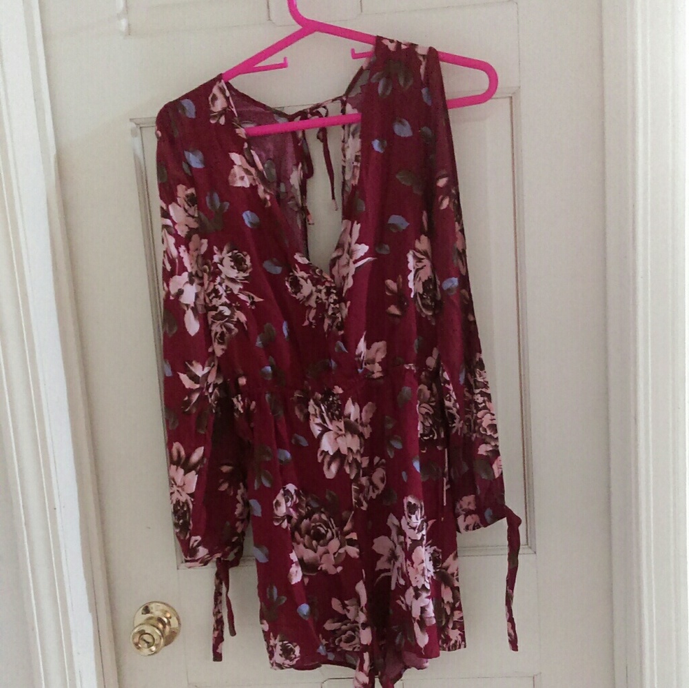 SOLD Floral Maroon Romper NWOT